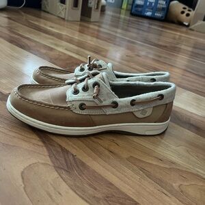 Sperry Tan and Cream Leather Boat Shoes